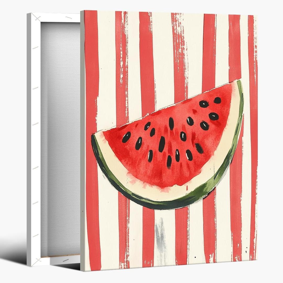 Trendy Fruit Kitchen Wall Art Vintage Watermelon Posters Fruit Abstract Art Canvas Print Preppy Poster Minimalist for Farmhouse Room Decor Bedroom 8x12inch Framed (style-5)