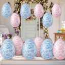 Leyndo 12 Pcs 16 Inch/24 Inch Inflatable Easter Eggs Decorations, Toile De Jouy Chinoiserie Large PVC Colorful Egg Easter Blow up Ornaments, Inflatables Balloons Outdoor Decor for Yard, Lawn Garden