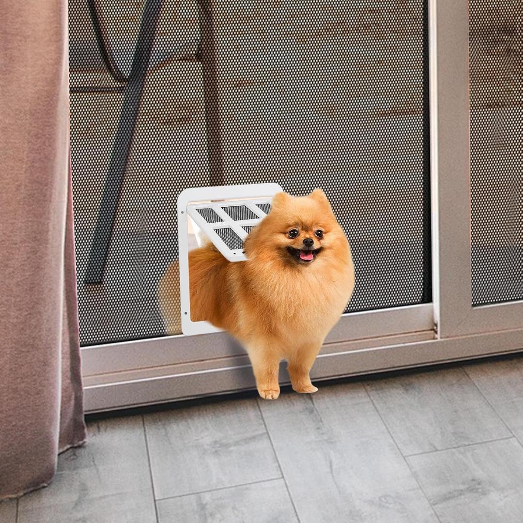 Enjoying Pet Screen Dog Door 8.2/ inchx 9.6/inch Cat Door with Magnetic Flap Lockable Dog Doors for Existing Screen/Sliding Door, Window and Porch - White (8.2"W x 9.6"H)