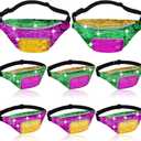 Abbylike 8 Pcs Mardi Gras Sequin Fanny Packs for Adult Adjustable Mardi Gras Purse for Carnival Party Outfit Accessories