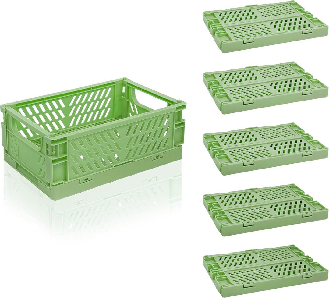 6 Pack Mini Foldable Small Plastic Baskets for Organizing and Storage，Collapsible Storage Crates, Mini Bins for Home Kitchen Bedroom Bathroom Office (Green, Small 6x4x2.2)