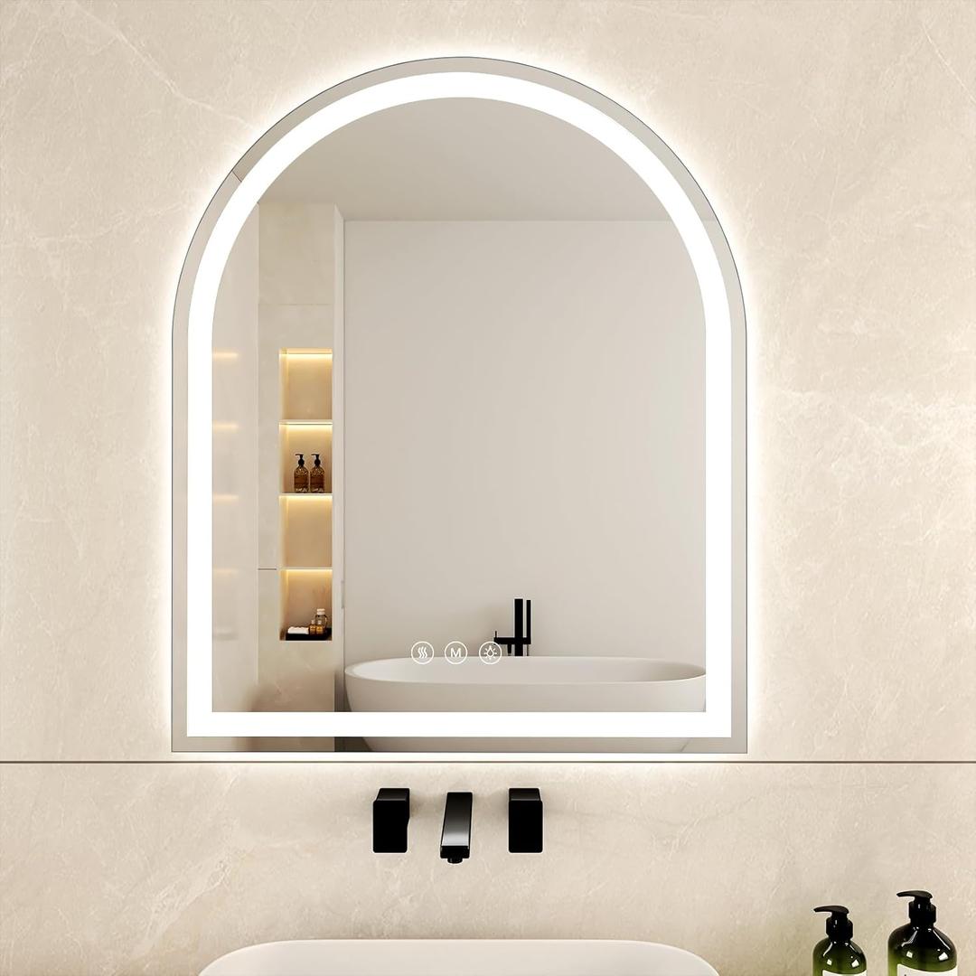 Arched LED Bathroom Mirrors with Lights 30"x36"Arched Mirror for Wall,Anti-Fog,LED Mirrors with Front Light and Backlit, Memory Function for Vanity,Bathroom, Entryway, Living Room