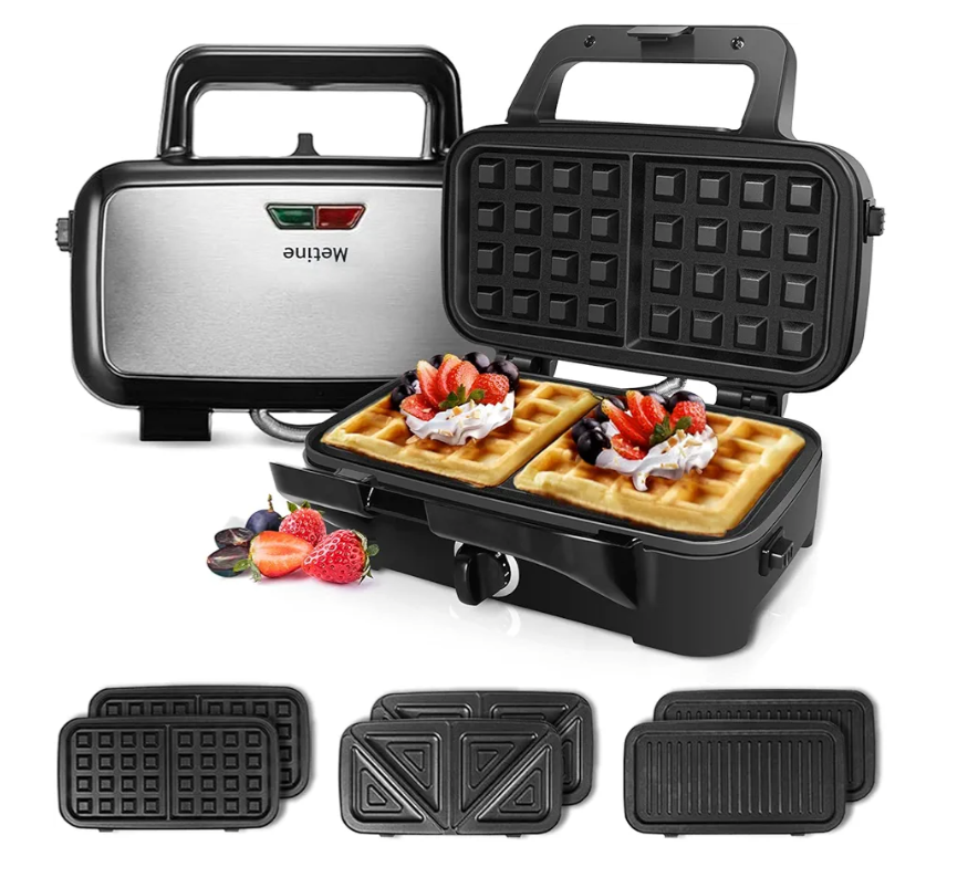 3-in-1 Belgian Waffle Maker 1200W, Breakfast Sandwich Maker & Waffle Iron with Removable Nonstick Plates, 5-Gear Temperature Control, Cool Touch Handle, Easy to Clean for Family Breakfast