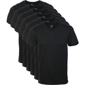 Gildan Men's V-Neck T-Shirts, Multipack, Style G1103 (Large, Black (6-pack))