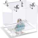 GURECOD Hanging Bird Bath Cube Bird Bathtub Bath Shower Box Bowl Cage Accessory for Little Bird Canary Budgerigar Parrots Crested Myna Cockatiel Lovebird Parakeet Bath (Small)