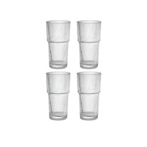 Ribbed Drinking Glasses, 20oz Glassware Set, 4 Pack, Lead-Free Handcrafted Glass Cups for Iced Coffee, Smoothies, Cocktails, and Juices, Durable and Stackable for Family Use or Parties