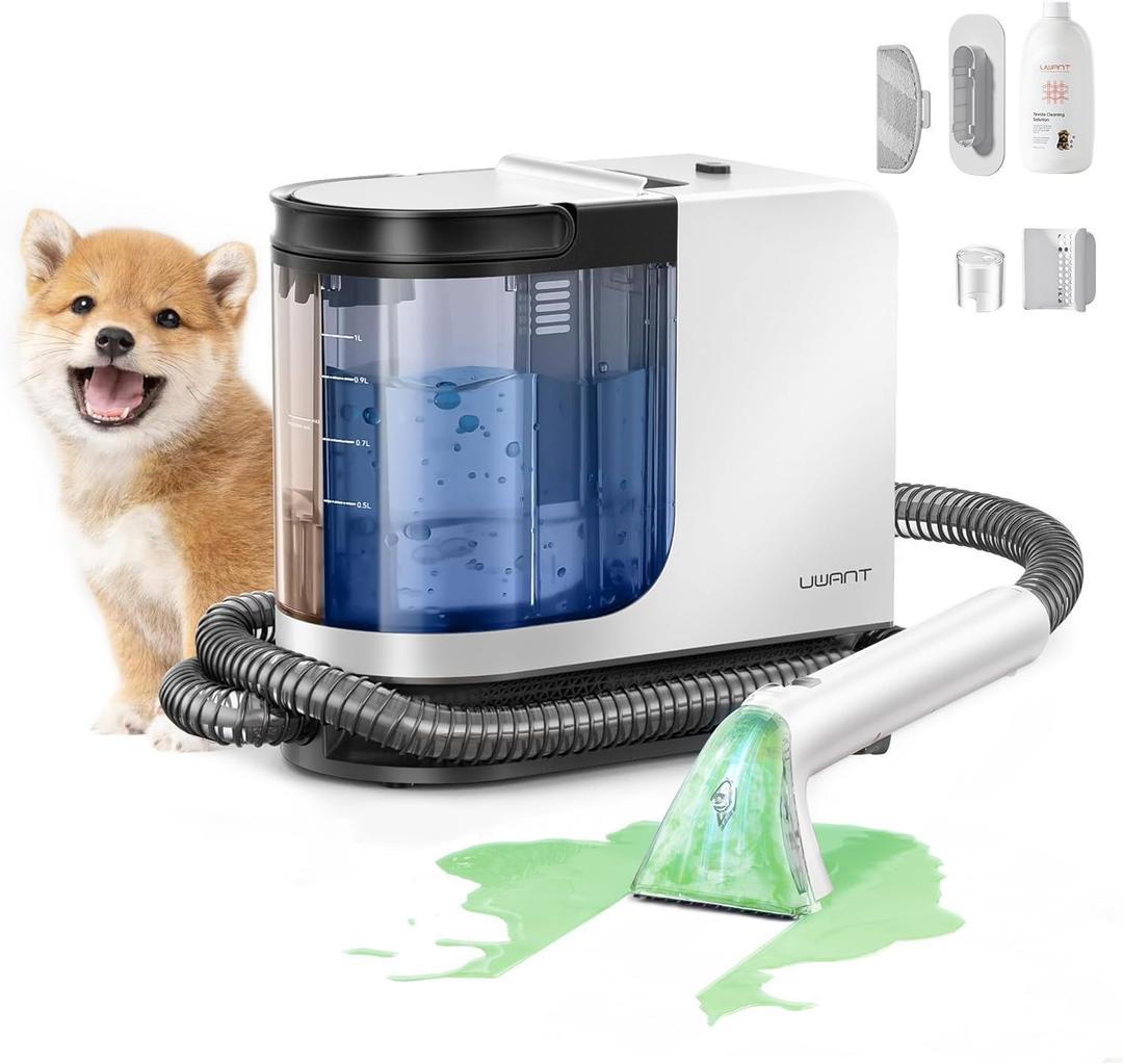 uwant Portable Carpet Cleaner with Steam& Heating System 18Kpa Powerful Suction Carpet Cleaner with 4 Cleaning Tools& Solution Upholstery Cleaner Steam Cleaner for Pets, Car (Small 18Kpa Suction)