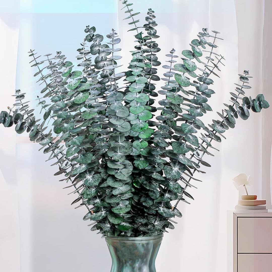 Eslibin 21 Pcs Real Dried Eucalyptus Stems, 17" Natural Fresh Eucalyptus Branches for Shower, Greenery Leaves for Vase Filler, Fragrance, Fresh Silk Dry Live Plants Decor