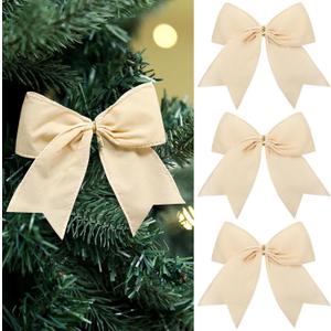 Janinka 12 Pcs Cream White Christmas Velvet Bows 6 Inch Rustic Wreath Gift Bows Vintage Xmas Velvet Ribbon Bow Ornaments for Xmas Farmhouse Tree Garland DIY Craft Wrapping Decorative