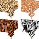 4Pcs Animal Print Table Cloths, Jungle Animal Theme Table Cover, Rectangular Leopard Tiger Zebra Giraffe Jungle Tablecloth for Zoo Safari Baby Showers Jungle Theme Birthday Decorations, 51x 86 Inch