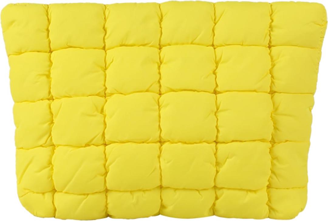Puffy Quilted Makeup Bag, Cosmetic Bag, Travel Toiletry Organizer Pouch, Clutch for Women (Yellow)