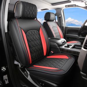 Chevy Silverado Seat Covers,Leather Seat Covers for GMC Sierra,Custom Fit 2007-2026 1500 2500HD 3500HD Crew Double Extended Regular Cab,LT LZT RST Trail Boss(Front Pair,Black Red)