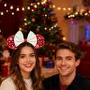 2 x Christmas Mouse Ears Headband With White Sequin Bow, Pearl, Swirl Candy Decorations, Glitter Party Costume Accessory, Theme Park Cosplay; 56HSD