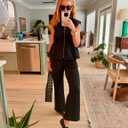 Women's Casual V Neck Shirt Front Zip Cap Sleeves Tank Tops Pleated Waist Flared Blouse (S)