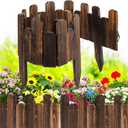 Bucherry 8 Pcs Staggered Wood Garden Edging Border Short Picket Fence Burnt Wood Finish Outdoor Landscape Flower Bed Decorative Borders with Gloves for Spring Garden Lawn Yard, 7.9 x 47 Inches