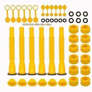 Gas Can Spout Replacement Set, Gas Can Nozzle Old Style Easy to Install, Flexible Pour Nozzle Suitable for Most 1/2/5/10 Gallon Oil Cans (6 Kit-White)