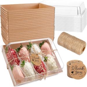 MADLYN RHUE 30 Pack Charcuterie Boxes with Clear Lids, 7 x5 Inches Dessert Boxes, To Go Boxes Disposable Food Containers for Cake, Cookie, Sandwiches, Strawberries (Brown)
