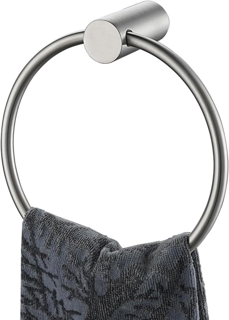 JQK Towel Ring Brushed Steel, 304 Stainless Steel Hand Towel Holder for Bathroom Wall Mount, TR630-BN
