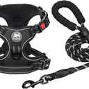 PoyPet Dog Harness and Leash Combo, Escape Proof No Pull Vest Harness, with 5 Feet Leash, Reflective Adjustable Soft Padded Pet Harness with Handle for Small to Large Dogs(Black,M)