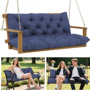 Porch Swing Cushions 60x40 Inch, 5" Extra Thick Waterproof Outdoor Swing Seat Cushion with Backrest & 8 Non-Slip Ties PP Cotton + Memory Foam Fill, Fade-Resistant 3-Seater Replacement for Patio Bench, 60x40x5inch