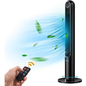 Tower Fan, 42-Inch Portable 80 Degrees Oscillating Fan with Remote, 3 Wind Modes, Smart Control Panel, 12H Timer, Quiet Bladeless Fan for Living Room, Bedroom, Kitchen, Office (Black)