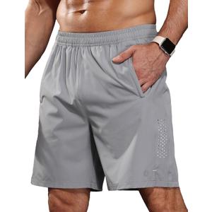 Men's Athletic Running Shorts Quick Dry 7" Lightweight Workout Shorts Training Sports Gym Hiking Basketball (Gray, L)
