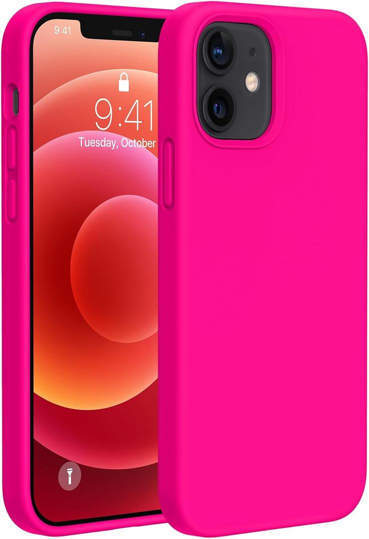 Miracase Compatible with iPhone 12 Case and iPhone 12 Pro Case, Liquid Silicone Gel Rubber Full Body Protection Shockproof Drop Protection Phone Case for iPhone 12/12 Pro 6.1 inch, Hot Pink