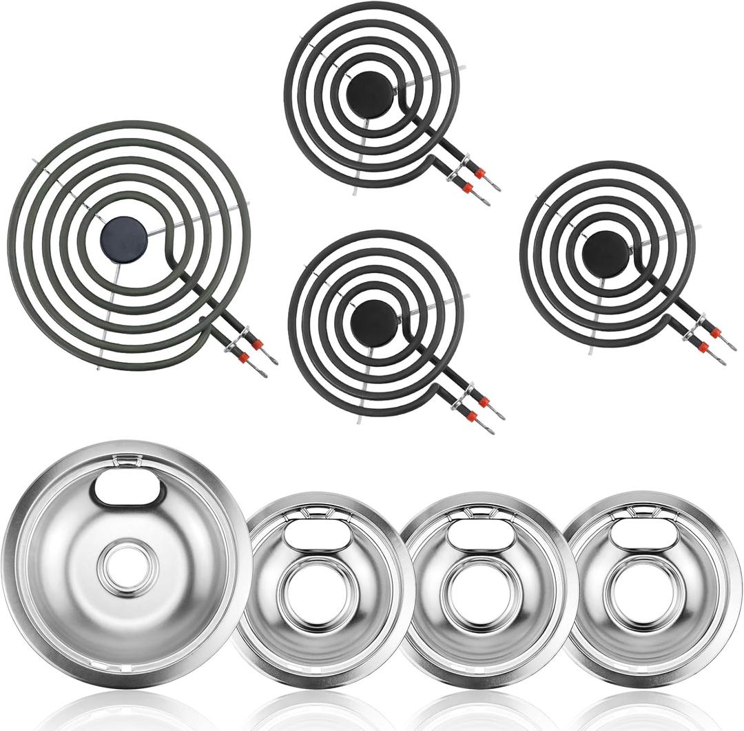 Electric Stove Burner Drip Pans W10196405(8) W10196406(6) Silver+Electric Stove Burner Replacement MP15YA(6") MP21YA(8") Compatible for Whirlpool Ken-more Maytag Ama-na etc by MIFLUS