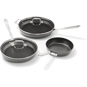 All-Clad HA1 Hard Anodized Nonstick Fry Pan Set 5-Piece Cookware, 8", 10", 12" Skillets with Lid, Induction Compatible, Oven Safe to 500F, Lid Safe to 350F, Black