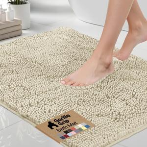 GORILLA GRIP Bath Rug Mat 44x26, Thick Absorbent Chenille, Quick Dry Microfiber Mats, Rubber Backing Washable Shower Floor Rugs, Bathmat Runner, US Designed Bathroom Home Decor Accessories Dusty Cloud