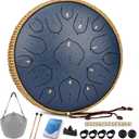 Steel Tongue Drum - 14 Inch 15 Notes Tongue Drum - Handpan Instrument for Adults with Music Book, Handpan Drum Mallets and Carry Bag, D Major Navyblue