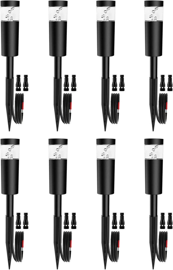 5W Low Voltage Landscape Pathway Lights with Connectors 12V Outdoor Landscape Lighting LED Bollard Path Lights Wired IP65 Waterproof Warm White Walkway Lights for Garden Yard Lawn (8Pack)