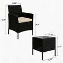 3-Piece Outdoor Furniture Set, PE Rattan Wicker Chairs with Soft Cushions & Tempered Glass Coffee Table - All-Weather Patio Set for Garden, Backyard, Porch, Poolside (Black/Beige)