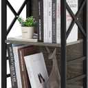 MNEETRUNG Small Bookcase, 3 Tier Industrial Bookshelf with Metal Frame and Backboard, Low Grey Book Shelf, Bookcase for Small Spaces, Living Room, Bedroom, and Home Office