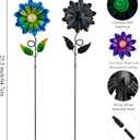 Metal Flowers for Outside, 2 Pack 25'' Flower Decorative Garden Stakes for Spring Yard Decor, Flower Yard Art for Porch Fence Landscape Pot Patio Decor (Purple & Blue)