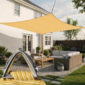 Heavy Duty 16' x 24' Beige Sun Shade Rectangle Pro Ring Shade Sail, 260 GSM Commercial Grade UPF50 Sunshade, Reinforced Corners & Edges - 5YearWarranty (We Make Custom Size)