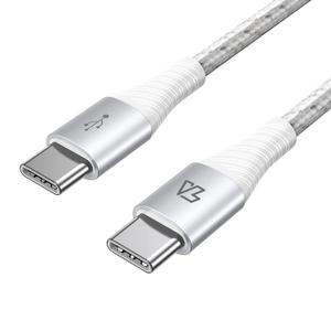 Teleadapt USB C to Type C Cable 6.6ft for iPhone 15/Pro/Plus/Pro Max, 100W USB C to USB C Fast Charging Cable, USB Type C Braided Cord for MacBook Pro 2020 iPad Pro 2020 Galaxy S20 Ultra and More (Silver)