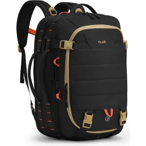 Tolaccea Carry on Travel Backpack, TSA Friendly Flight Approved Laptop Backpack Duffle Bag for Men Women with Dual Laptop Storage for 17.3", USB Charging Port, Business Rucksack 40L-50L Expandable (Black)