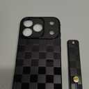 NITITOP Compatible for iPhone 17 Pro Case with Wrist Strap Kickstand Cute Trendy Checkerboard Plaid for Women Girls Slim Fit TPU Shockproof Full Camera Protective Cover - Black