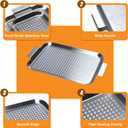 Grill Pan Set of 2, BBQ Grill Topper for Outdoor Grill, Stainless Steel Grilling Baskets with Holes and Handles, Perforated Food Tray Barbecue Accessories for Vegetable, Fish, Large