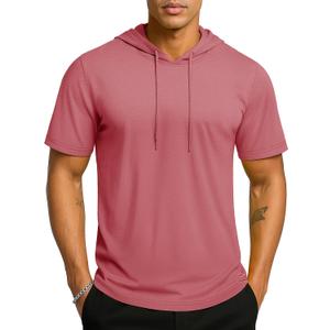 TACVASEN Short Sleeve Hoodies for Men Cotton Hoodies Summer Sweatshirt Lightweight Breathable Workout Shirts Pullover (Pink, M)