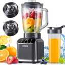 GDOR Professional Blender for Kitchen, 1200 Peak Watts Smoothie Blender, 5 Functions for Ice Crushing & Frozen Fruit, 52 Oz Glass Jar & 24 Oz To-Go Cup Combo, Self-Cleaning, Gray