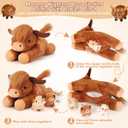 gnomantic 4 Pieces Highland Cow Stuffed Animals - 1 Mommy Stuffed Highland Cow with 3 Babies - Brown Cow Gifts for Girls Age 3-8, Cows Plush Toys for Christmas, Valentine's, Birthday Gifts (Brown)
