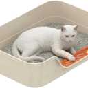 Suhaco Low Entry Litter Box for Senior Cats Extra Large Cat Litter Box with High Sides for Kitten, Anti Splashing & Easy to Clean for Indoor Cats Litter Pan (White)