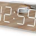 Peakeep Digital Clock, Alarm Clock Battery Backup Powered for Bedrooms  Mirror Face Large Numbers 6 Dimmer for Seniors, Super Loud for Heavy Sleepers (White)