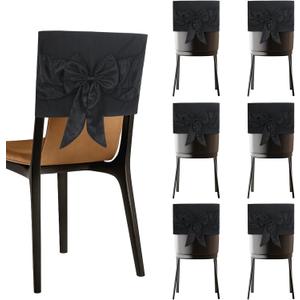 Slsxip 6 PCS Halloween Chair Covers, Spider Web Lace Bows, Chair Back Decor for Party, Halloween Home Decorations (Black Bows) (Set of 6)
