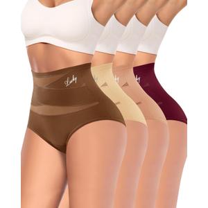 Women's High Waisted Underwear Full Coverage Compression Briefs 4/5 Packs Panties Postpartum Comfortable (Purple, L)