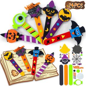 24 Piece Halloween Crafts for Kids Ages 4-8, DIY Bookmark Craft Bulk for Party Favors & Classroom Rewards
