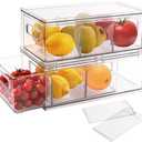 shopwithgreen Refrigerator Organizer Bins with Pull-out Drawer, Drawable Clear Fridge Drawer Organizer with Handle, Plastic Kitchen Pantry Storage Containers , 2 Pack, 3.7QT