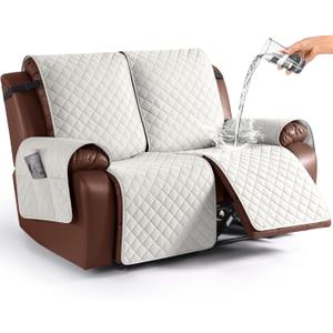 KinCam Waterproof Oversized Loveseat Recliner Cover, Non-Slip Reclining Couch Covers for 2 Seat, Recliner Sofa Cover Furniture Protector with Elastic Straps for Kids, Pets, Beige